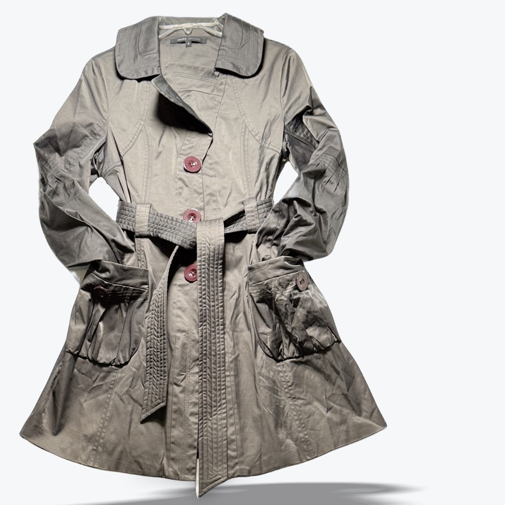 Marc Jacobs Designer Trench Coat Fit & Flare Belted Charcoal Grey Luxury Size 6